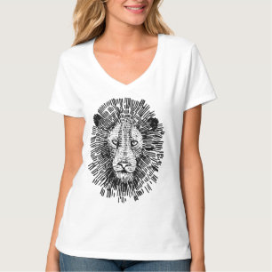 Camiseta Ilustração Abstrata de Rosto de Leão Ousado