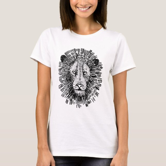 Camiseta Ilustração Abstrata de Rosto de Leão Ousado (Frente)