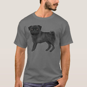 Camiseta Ilustração Adorável de Cartoon de Cão Preto