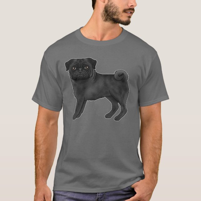 Camiseta Ilustração Adorável de Cartoon de Cão Preto (Frente)