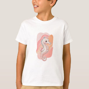 Camiseta Ilustração Adorável de Cavalo-Marinho Pastel