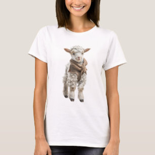 Camiseta Ilustração Adorável de Cordeiro Bebê com Cachecol