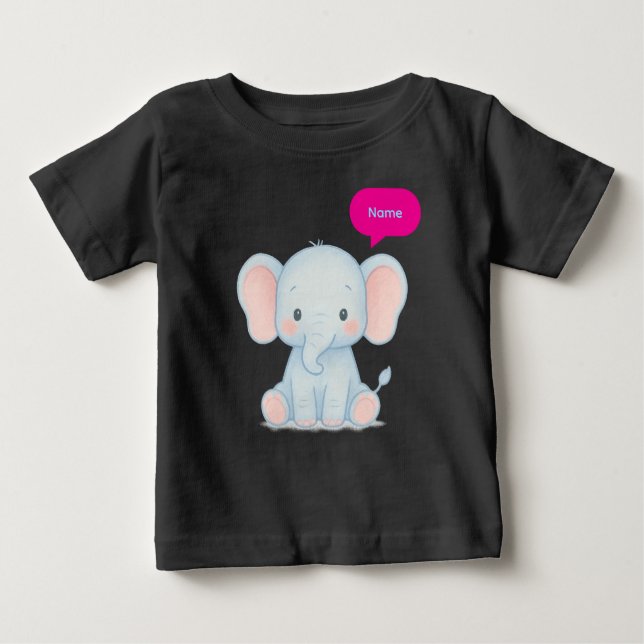 Camiseta Ilustração Adorável de Elefante para Bebê Pastel (Frente)