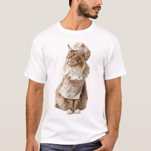 Camiseta Ilustração Adorável de Gato Maine Coon Chef