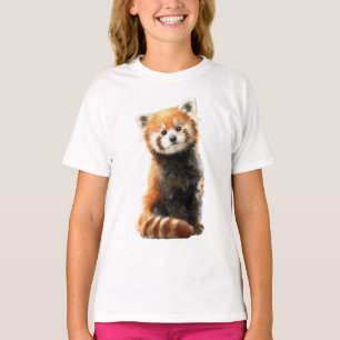 Camiseta Ilustração Adorável de Panda Vermelho Fofinho para
