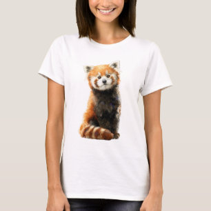 Camiseta Ilustração Adorável de Panda Vermelho Sentado para
