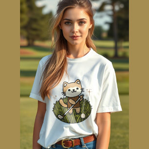 Camiseta ilustração adorável de um gato jogando golfe