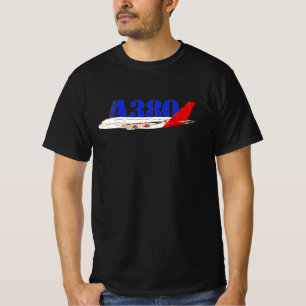 Camiseta Ilustração Airbus A380 com Design de Cauda Vermelh