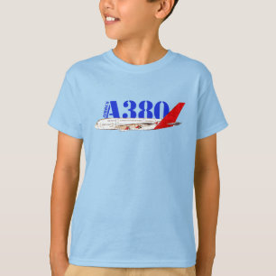 Camiseta Ilustração Airbus A380 com Design de Cauda Vermelh