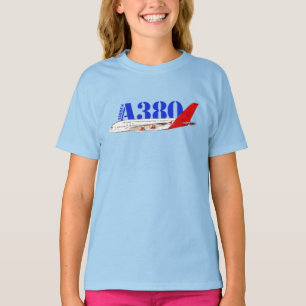 Camiseta Ilustração Airbus A380 com Design de Cauda Vermelh