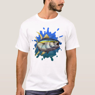 Camiseta Ilustração amarela do costume do atum da aleta
