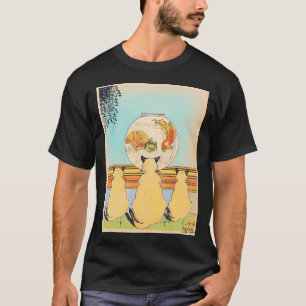 Camiseta Ilustração Antiga de Gatos Observando Peixes