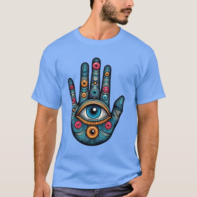 Camiseta Ilustração artística da Mão de Hamsa com olho (Frente)