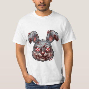 Camiseta Ilustração Assustadora de Coelho Zumbi Sangrento d