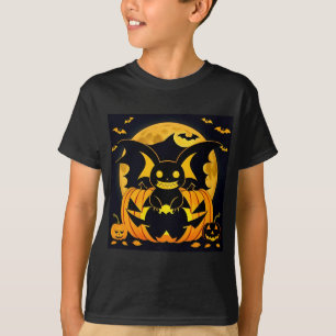 Camiseta Ilustração Assustadora de Halloween com Morcego Ab