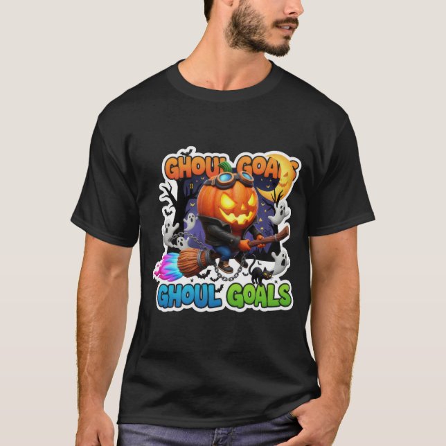 Camiseta Ilustração assustadora de jackolantern voador em u (Frente)