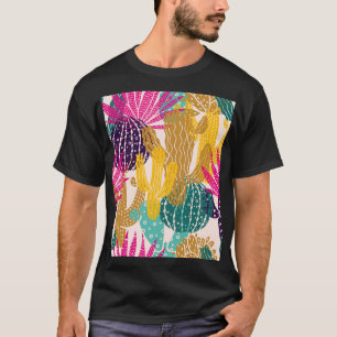 Camiseta Ilustração Bonita De Cactus Vintage Sem Olhos.