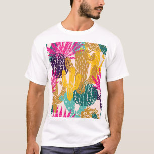 Camiseta Ilustração Bonita De Cactus Vintage Sem Olhos.