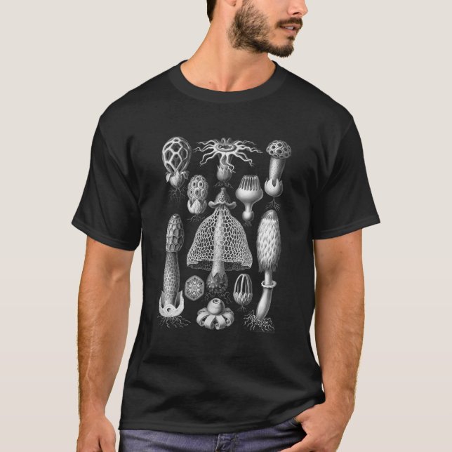 Camiseta Ilustração Botânica de Arte de Cogumelo Impressão (Frente)