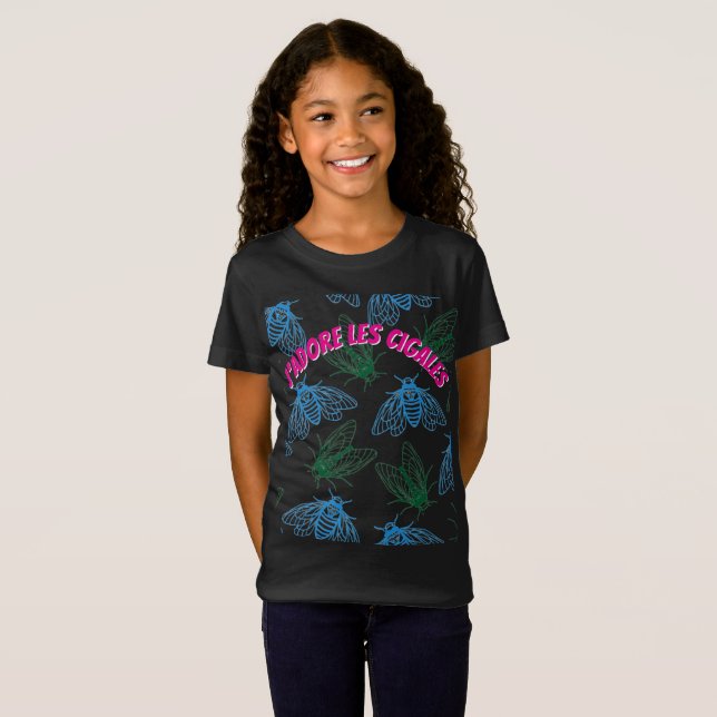 Camiseta Ilustração Botânica de Cigarra Padrão Preto Francê (Frente Completa)