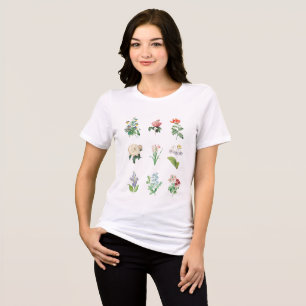 Camiseta Ilustração Botânica Minimalista das Flores Vintage