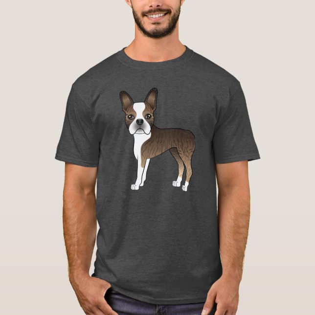 Camiseta Ilustração Brindle E White Boston Terrier Dog (Frente)