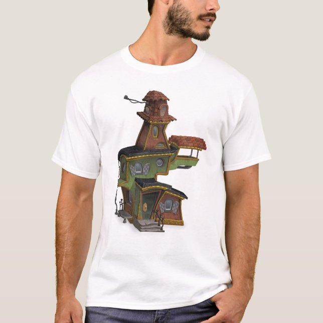 Camiseta Ilustração Caprichosa de Casa Assombrada (Frente)