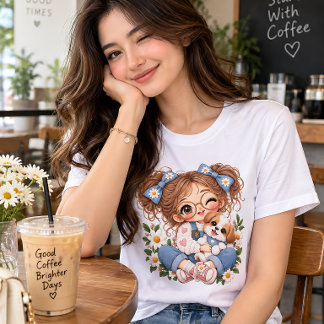 Camiseta Ilustração Caprichosa Kawaii Floral Menina Boneca