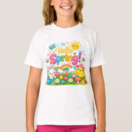 Camiseta Ilustração Caprichosa "Olá Primavera" com Coelho