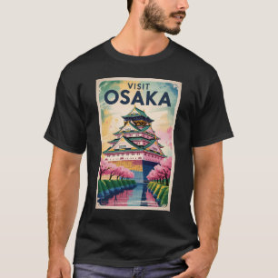 Camiseta Ilustração Castelo Japão Osaka Viagem Arte Vintage