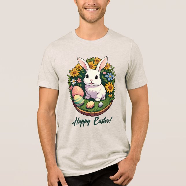 Camiseta Ilustração Clássica de Coelhinho de Páscoa. Felz p (Frente)