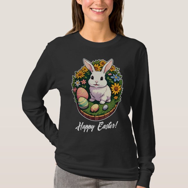 Camiseta Ilustração Clássica de Coelhinho de Páscoa. Felz p (Frente)