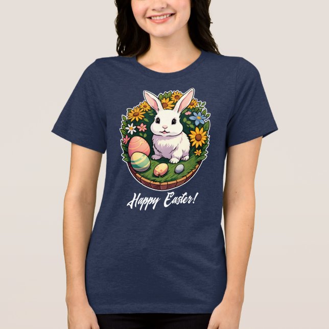 Camiseta Ilustração Clássica de Coelhinho de Páscoa. Felz p (Frente)