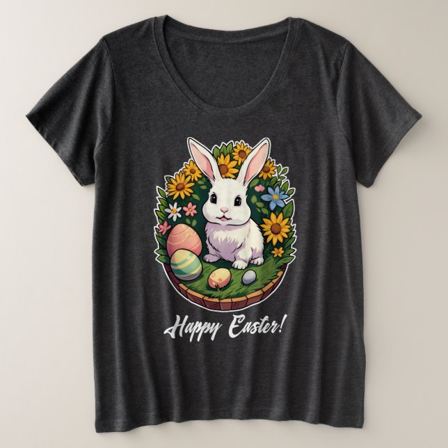 Camiseta Ilustração Clássica de Coelhinho de Páscoa. Felz p (Frente do Design)