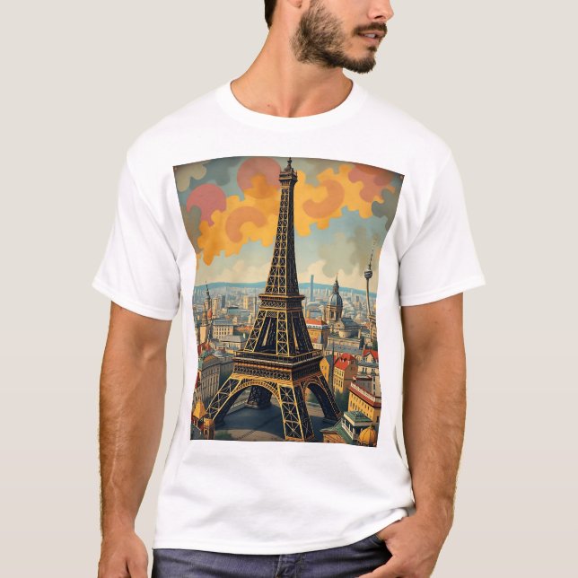 Camiseta Ilustração Colorida da Torre Deco Eiffel (Frente)