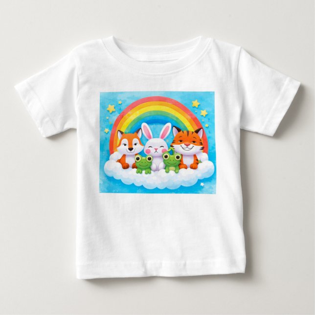 Camiseta Ilustração colorida de animais (Frente)