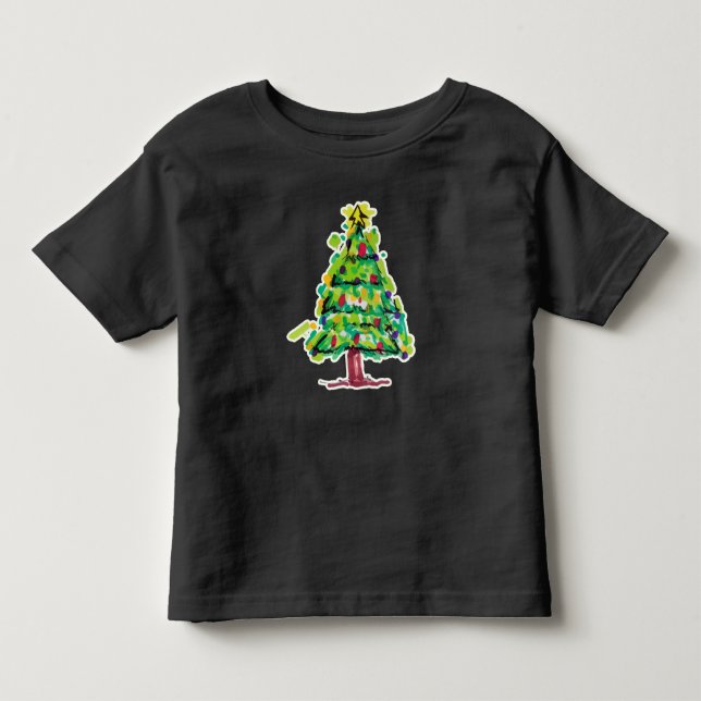 Camiseta Ilustração Colorida de Árvore de Natal (Frente)