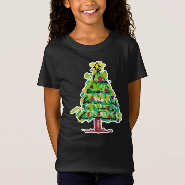 Camiseta Ilustração Colorida de Árvore de Natal (Frente)