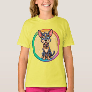 Camiseta Ilustração Colorida de Cachorro Feliz Sentado
