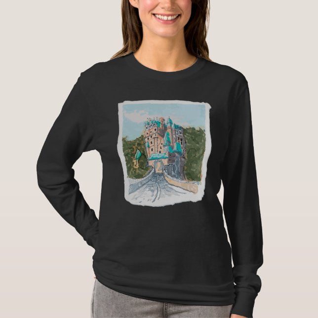 Camiseta Ilustração Colorida de Castelo (Frente)