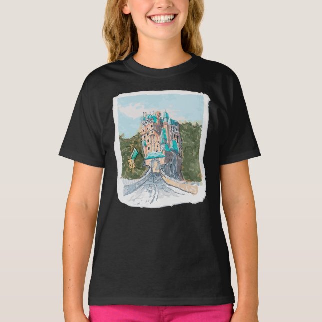 Camiseta Ilustração Colorida de Castelo (Frente)