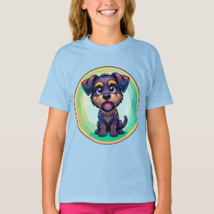 Camiseta Ilustração Colorida de Desenho Animado de Cachorro