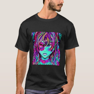 Camiseta Ilustração Colorida de Garota Cibernética