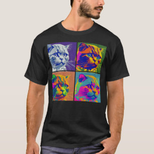 Camiseta Ilustração Colorida de Gato Scottish Fold Pop