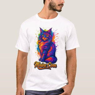 Camiseta Ilustração Colorida de Gatos de Pop de Arte Maine 