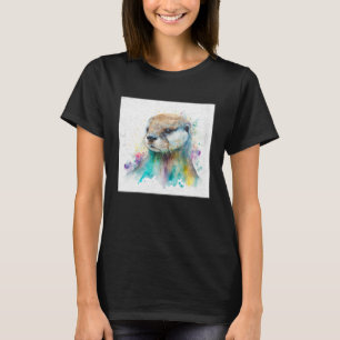 Camiseta Ilustração Colorida de Lontra Fofa com Manchas de