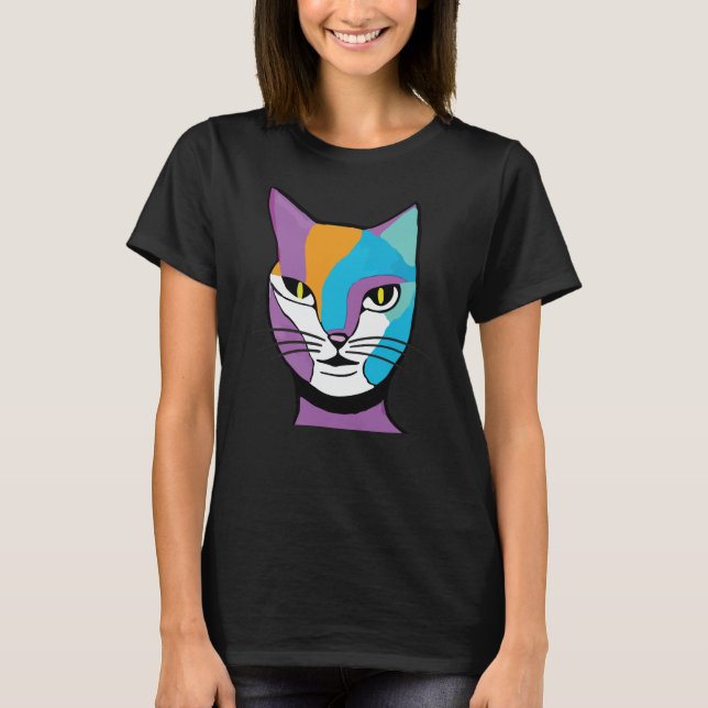 Camiseta Ilustração Colorida de Mulher Gato (Frente)
