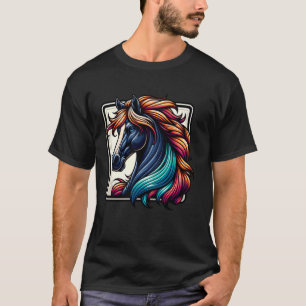 Camiseta Ilustração Colorida de Perfil de Cabeça de Cavalo