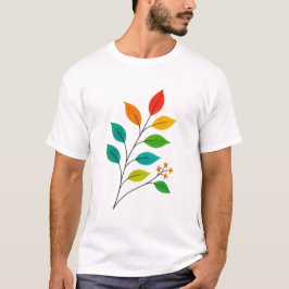 Camiseta Ilustração Colorida de Ramificação Folha