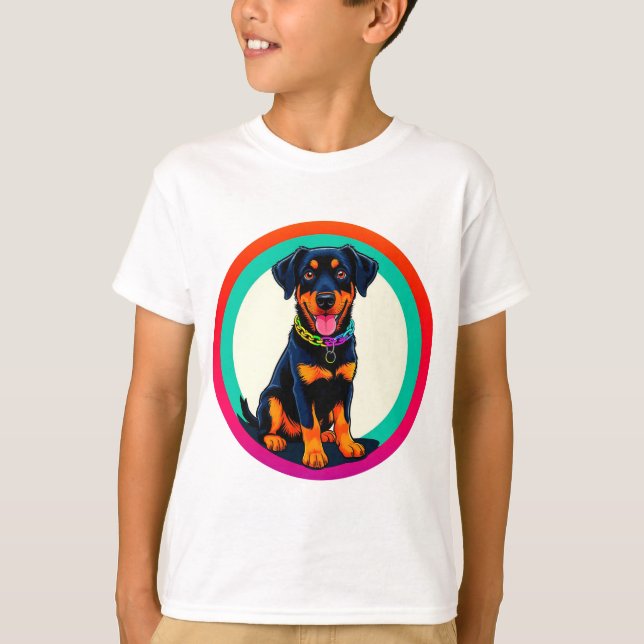 Camiseta Ilustração Colorida de Rottweiler (Frente)